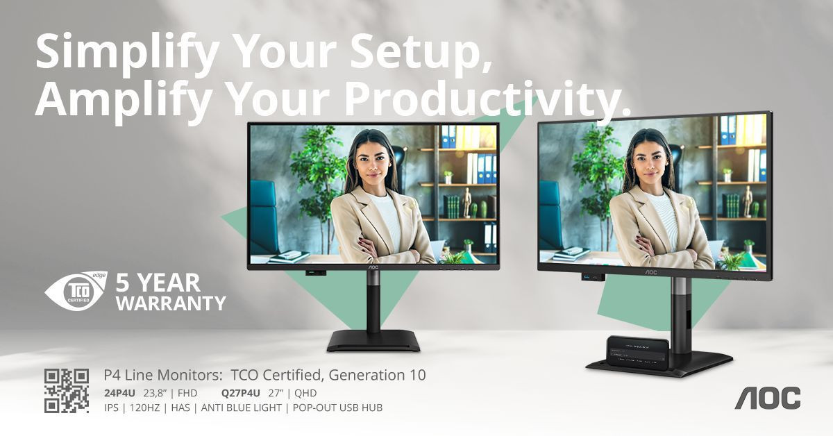 AOC Professional P4 series: Επίσημα με πιστοποίηση TCO Certified gen 10 και πρακτικά USB hubs AOC Professional P4 series: Επίσημα με πιστοποίηση TCO Certified gen 10 και πρακτικά USB hubs