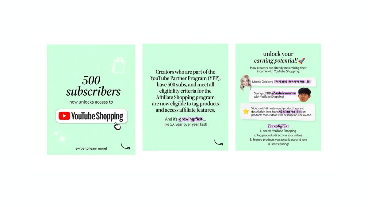 YouTube Shopping: Μείωση του ορίου για έσοδα από προμήθειες (affiliate)